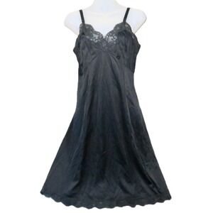 Vtg Gossard Artemis Full Slip Dress Small Black Lace Trim Lingerie 60s Coquette